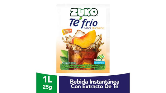 Bebida En Polvo Instantánea Marca Zuko Te Frío Sabor Durazno - 25g