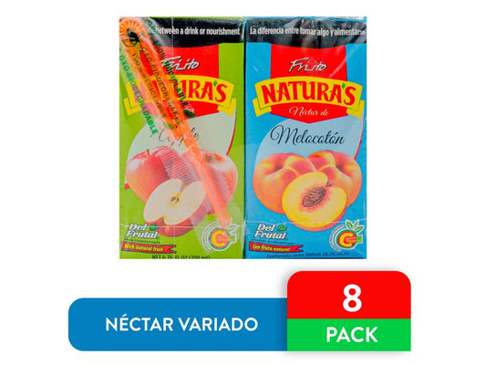 8 Pack Naturas Nectar De Manzana Pera Melocoton - 200 ml